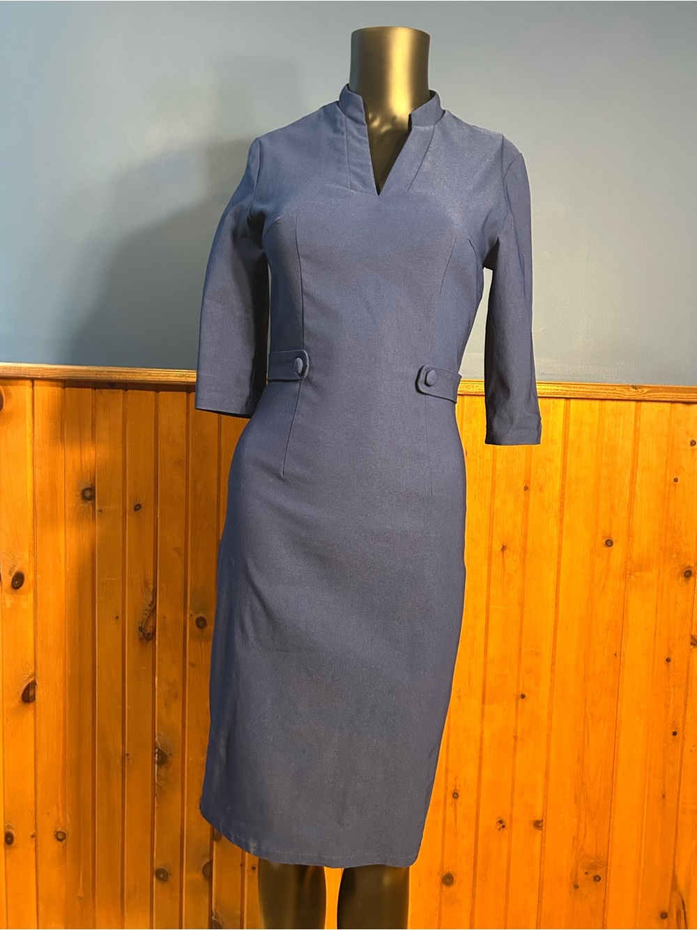 Classic Navy Sheath Dress with V-Notch Neckline. Like new.